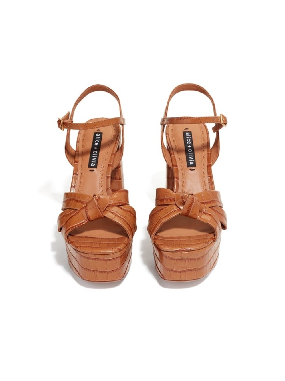 Alice + Olivia Tan Croc-Embossed Platform Block Heels - Picture 3 of 8